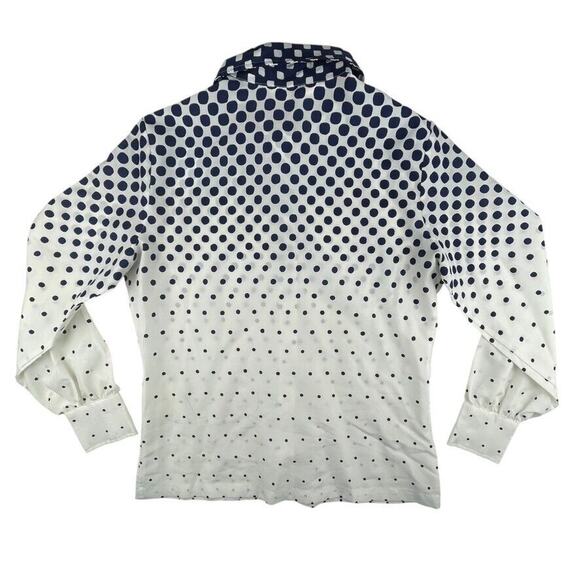 Vintage 1960s 70s full button polka dot polyester shirt dagger butterfly collar - Picture 2 of 4